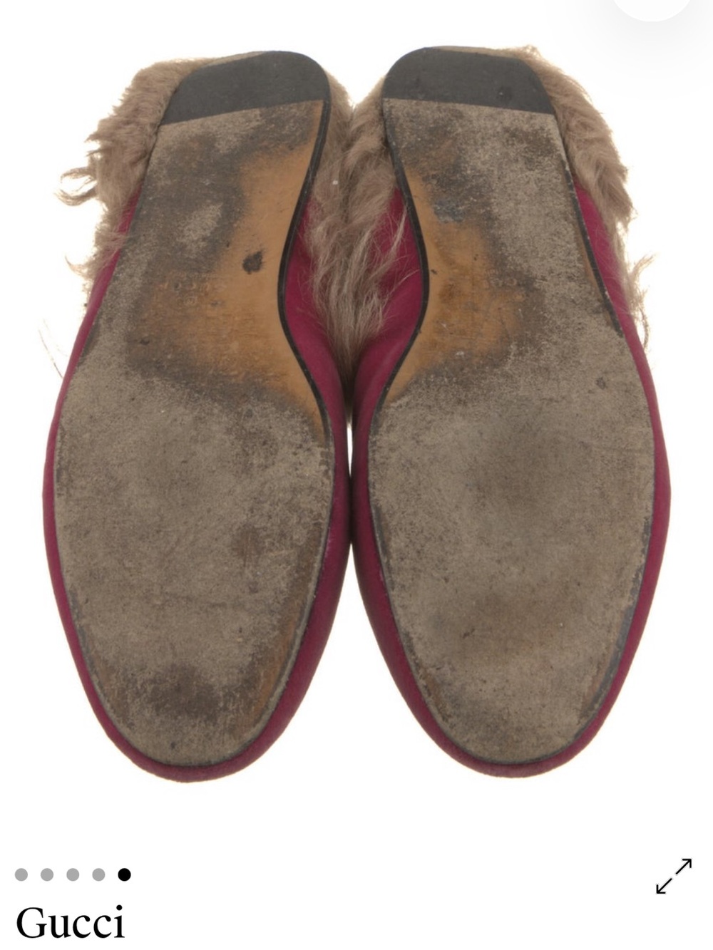Gucci Burgundy Suede Horsebit Fur-Lined Mules - Picture 5 of 6